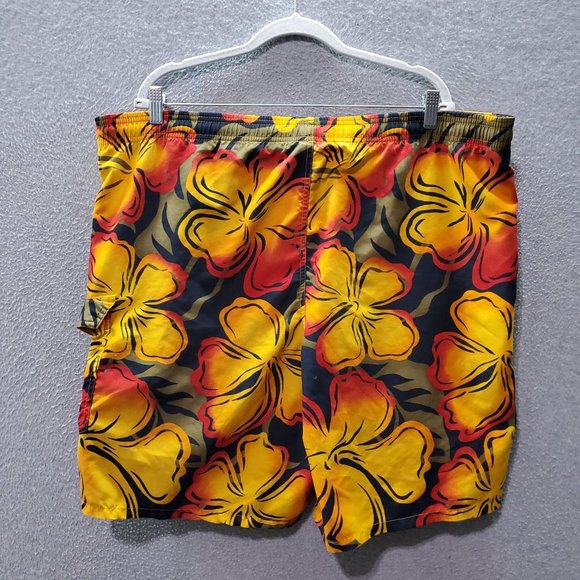 Speedo Men‎ Swim Trunks 2XL Yellow Floral Hawaiian Cargo Pocket 8.5" Inseam - Picture 7 of 8